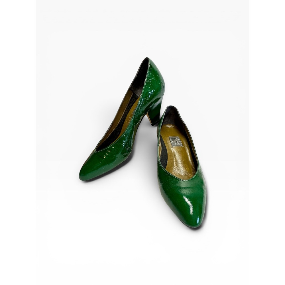 J. Renee Pumps Womens 5.5M Green Patent Leather Pointed Toe Kitten Heel 3486A